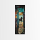 Mysterious Horse Silhouette Framed Canvas Print Moody Art Rustic Wall Art Southwest Wall Art Extra Tall Narrow Art