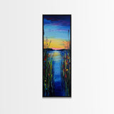 Vibrant Lake Reflection Framed Canvas Print lake Tahoe art landscape painting sunset over water coastal decor extra wide wall art