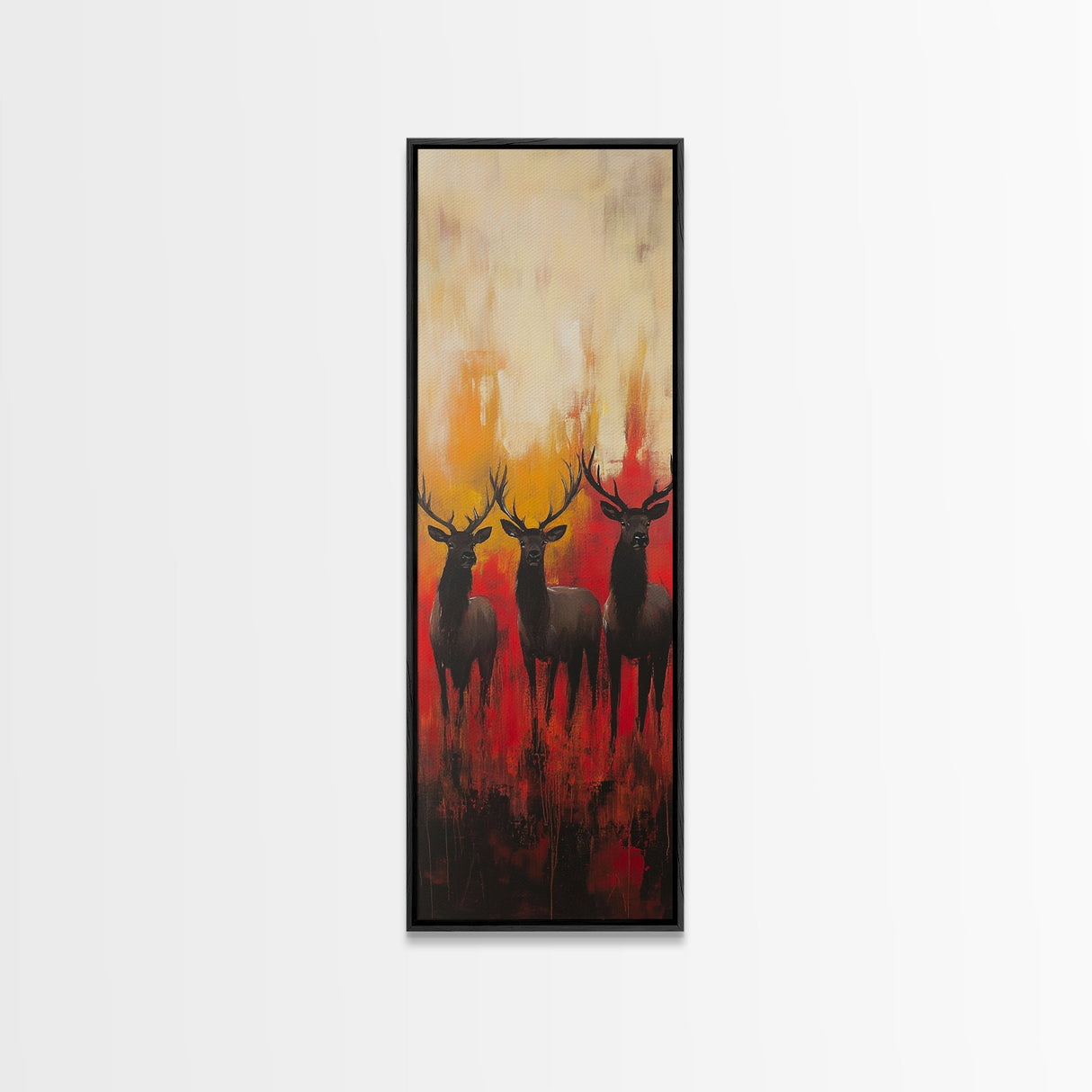Autumn Deer Painting Framed Canvas Print deer drinking water in forest painting rustic wall art woodland decor fall farmhouse art gift idea