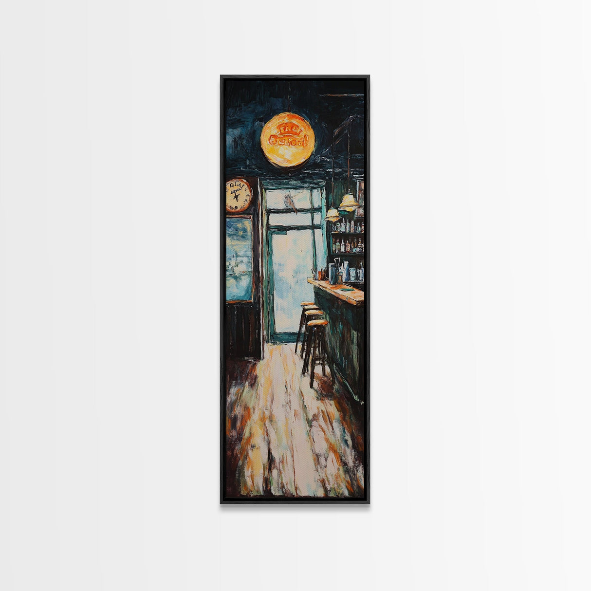 Rustic Bar Scene Framed Canvas Print, Espresso Martini Wall Art, Moody Art, Long Narrow Wall Art, Rustic Decor, Above Sofa Art, Gift Idea