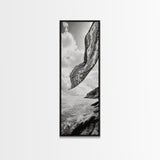Flowing Fabric Over Ocean, Framed Canvas Print, wabi sabi art, coastal decor, boho art, minimalist art, above couch art, panoramic painting
