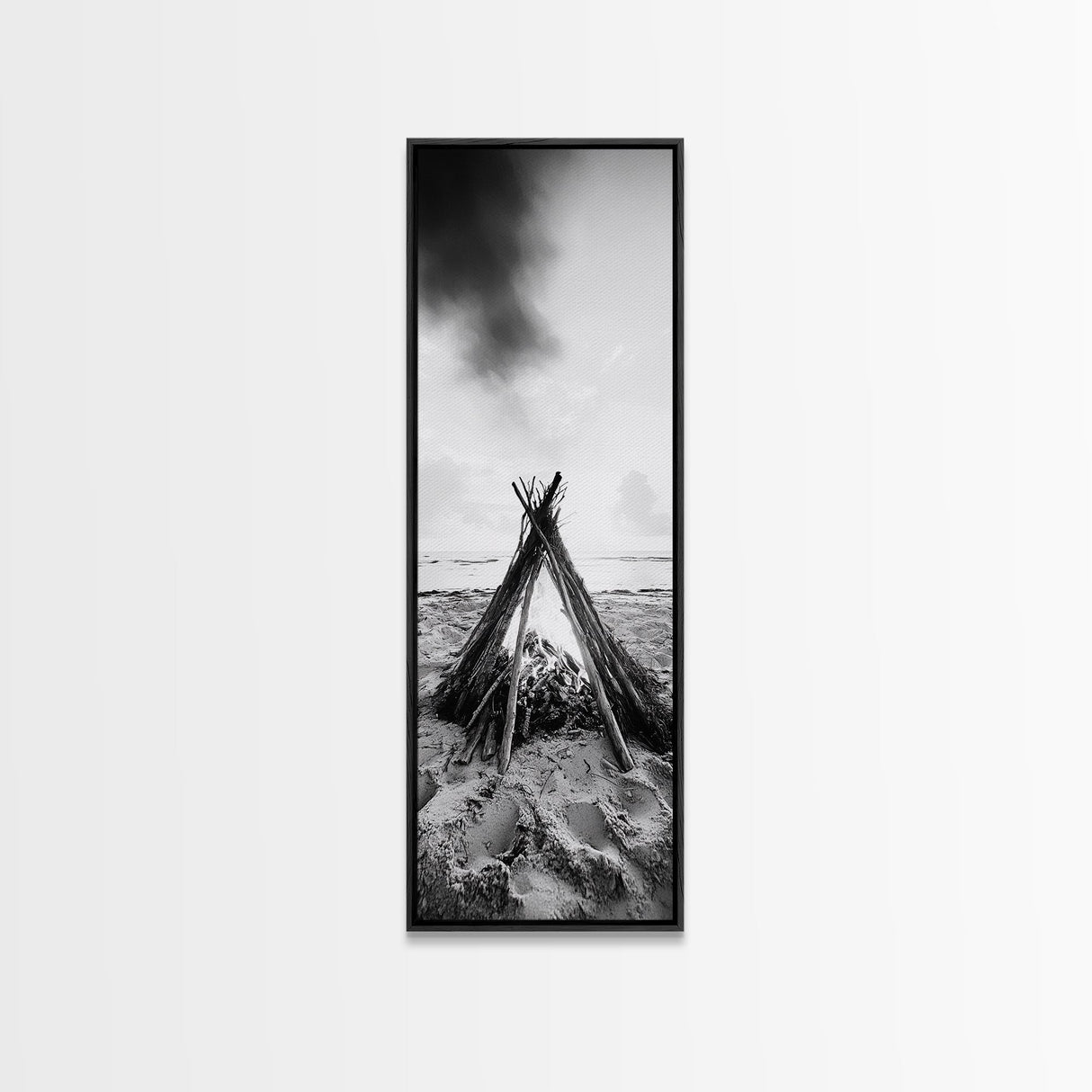 Beach Bonfire, Minimalist Art, Framed Canvas Print, nautical wall art, rustic decor, coastal painting, zen wall art, moody art, minimalist art