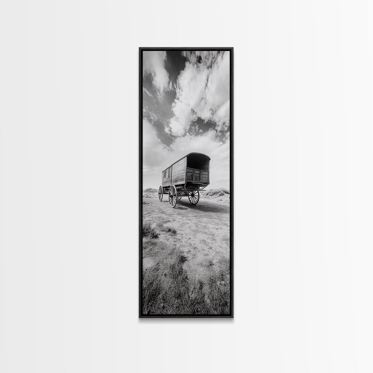 Pioneer Covered Wagon, Rustic Wall Art, Framed Canvas Print, Farmhouse Art, Western Décor, Minimalist Art, Extra Wide Art