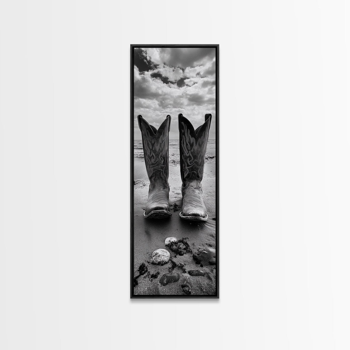 Cowboy Boots, Coastal Cowgirl, Wall Art, Framed Canvas Print, Rustic Décor, Western Artwork, Moody Art, Southwestern Wall Art