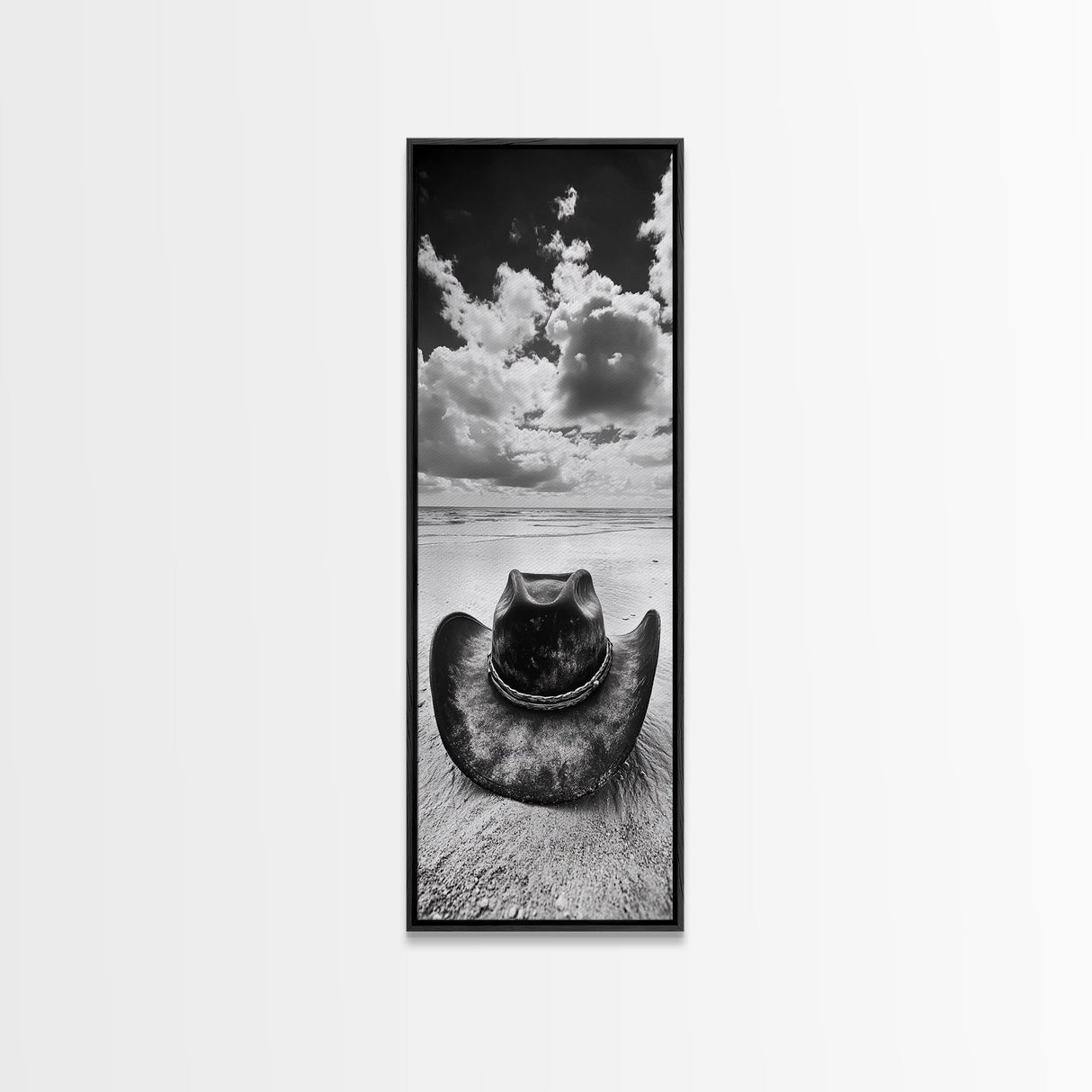 Weathered Cowboy Hat, Coastal Cowgirl Wall Art, Framed Canvas Print, Rustic Décor, Boho Art, Minimalist Art, Nautical Wall Art