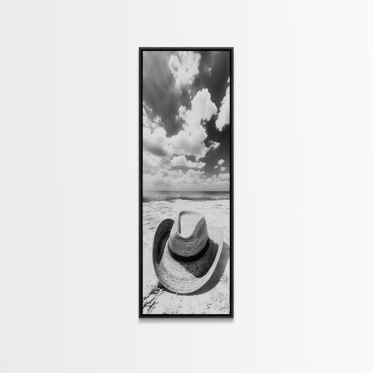 Straw Cowboy Hat, Beach Photography, Framed Canvas Print, Coastal Cowgirl, Wall Art, Rustic Décor, Minimalist Wall Art