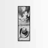 Straw Cowboy Hat, Beach Photography, Framed Canvas Print, Coastal Cowgirl, Wall Art, Rustic Décor, Minimalist Wall Art
