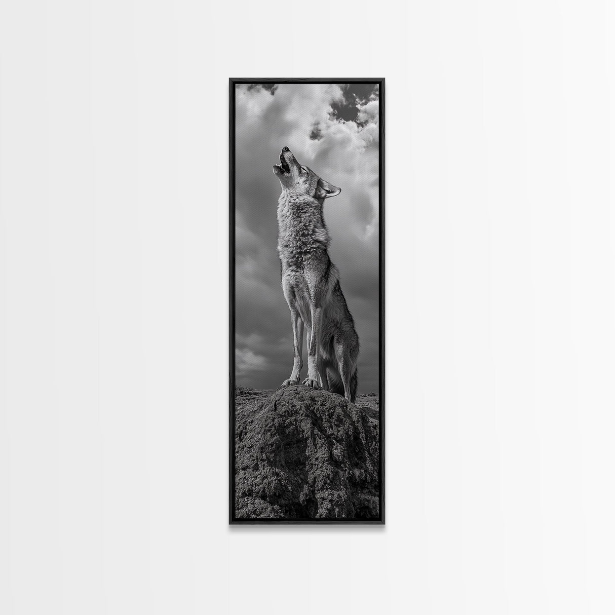 Howling Coyote, Framed Canvas Print, southwest wall art, rustic wall art, wildlife photography, desert landscape art, cowboy art, boho home decor