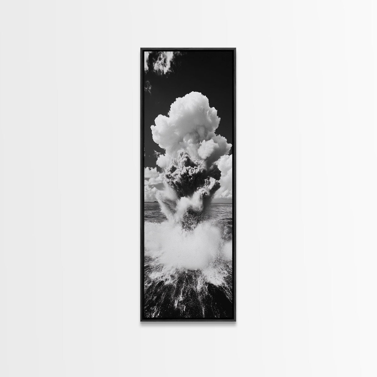 Explosive Ocean Wave, Framed Canvas Print, coastal décor, nautical painting, seascape painting, black and white photography,  panoramic art