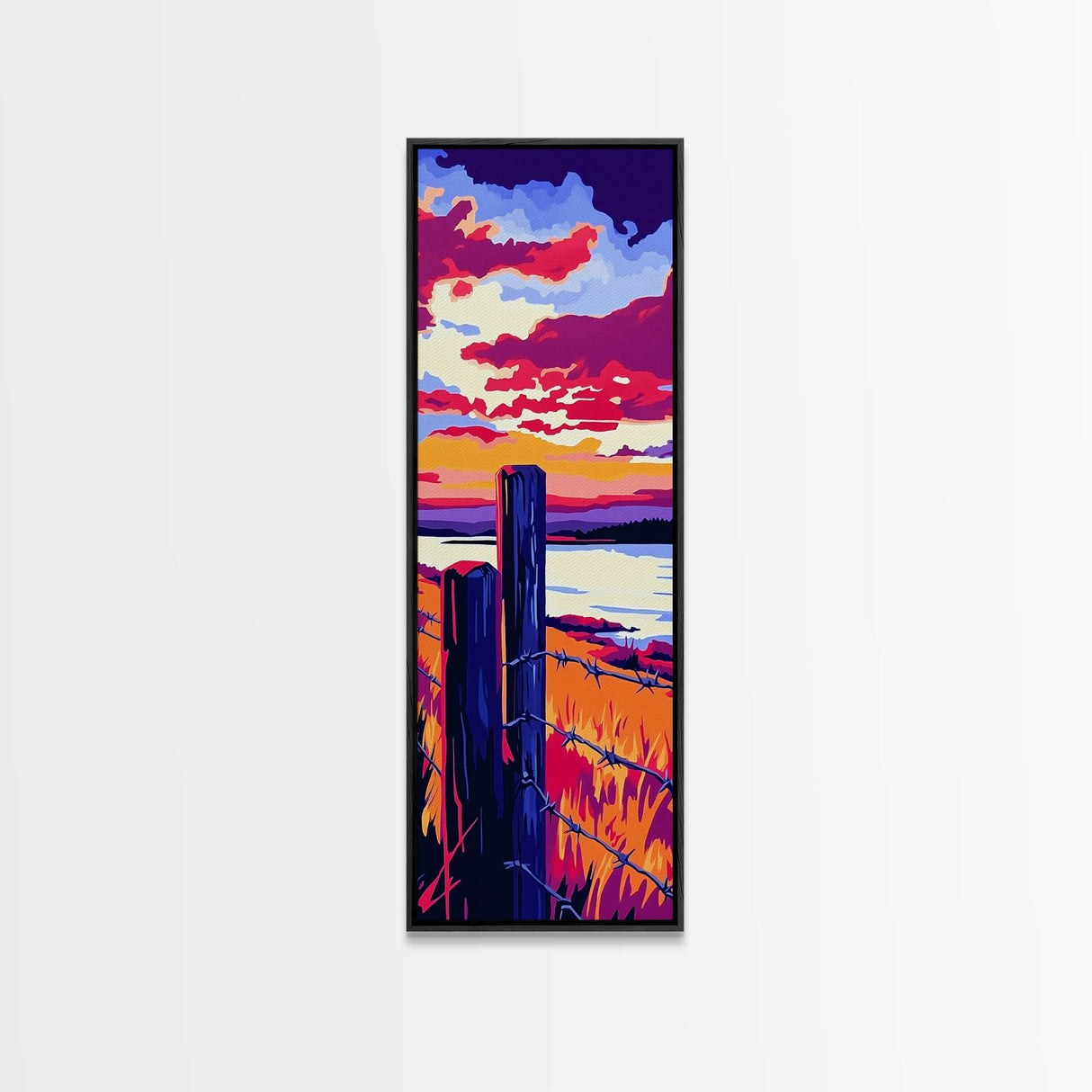 Barbed Wire Fence, Canvas Print, rustic décor, landscape painting, moody art, southwest wall art, coastal landscape art, farmhouse art, gift idea