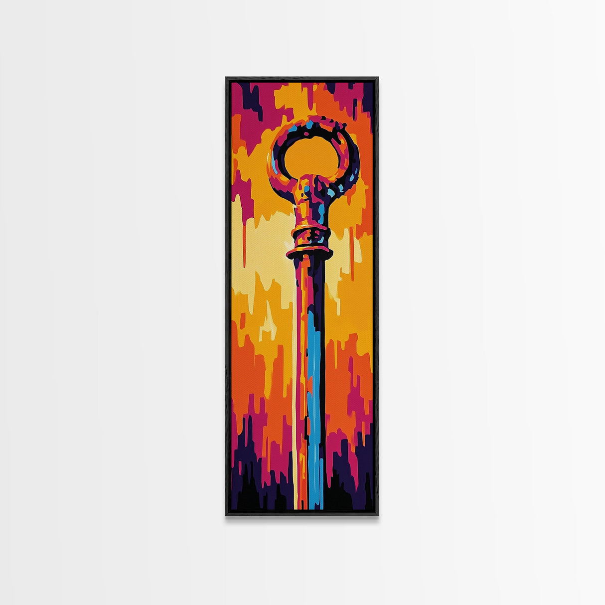 Bold Pop Art Key Painting Framed Canvas Print | Graffiti Wall Art | Blotter Art | Retro Wall Art | Colorful Modern Decor
