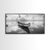 Tranquil Canoe Reflection, lake Tahoe art, nautical decor, seascape painting, coastal landscape art, panoramic painting, framed canvas print
