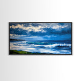 Ocean Waves, coastal decor, nautical painting, blue and green wall art, surf wall art, lake Tahoe art, Framed Canvas Print, panoramic art
