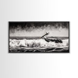 Pelican, coastal wall art, nautical painting, black and white art, seascape painting, ocean bird, Framed Canvas Print, beach decor