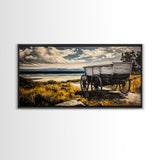 Seaside Wagon, coastal decor, nautical wall art, Maine oil painting, rustic wall art, landscape painting, extra wide art, framed canvas print