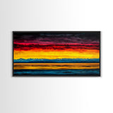 Sunset Over Water, Colorful Horizon Painting, Coastal Wall Art, Extra Wide Art, Framed Canvas Print, Above Sofa Art, Ocean Lover Gift