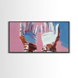 Hands Abstract Art, Pop Art Painting, Whimsical Art, Pink and Blue Wall Art, Modern Decor, Framed Canvas Print, Unique Gift Idea