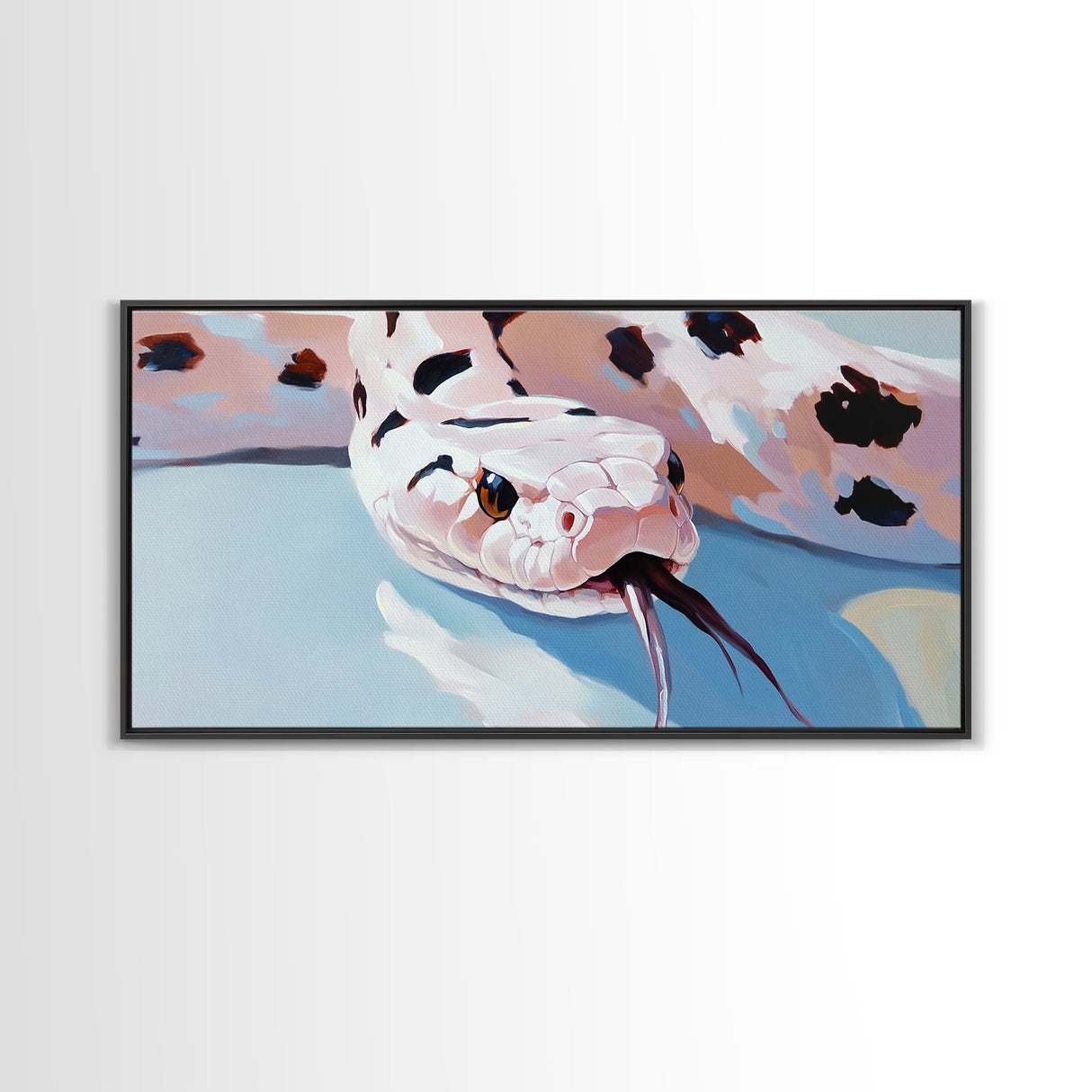 Snake Painting, Pink and Blue Wall Art, Whimsical Art, Reptile Lover Gift, Nature Art, Framed Canvas Print, Modern Decor, Moody Art