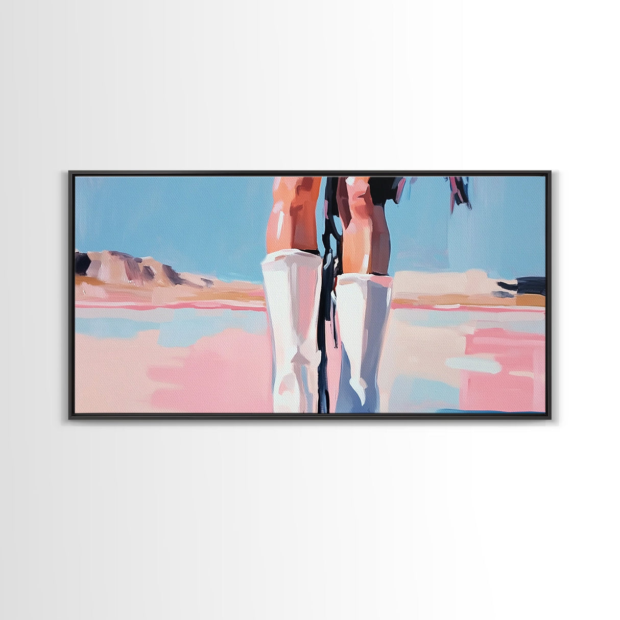 White Boots Painting, Southwest Wall Art, Country Western Aesthetic, Pink and Blue Art, Framed Canvas Print, Rustic Decor, Extra Wide Art