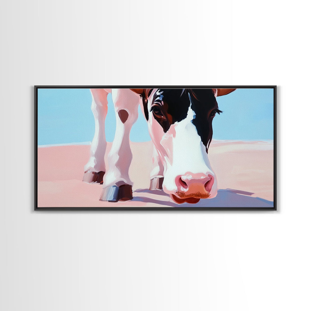Longhorn Cow, Bull and Bear Art, Rustic Decor, Farmhouse Art, Southwest Wall Art, Light Pink Wall Art, Canvas Print, Living Room Art
