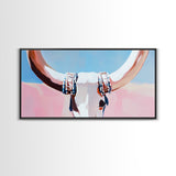 Bull Skull, Skull Art, Rustic Wall Art, Wabi Sabi Art, Southwest Wall Art, Long Narrow Wall Art, Canvas Print, Farmhouse Art, Extra Wide Art