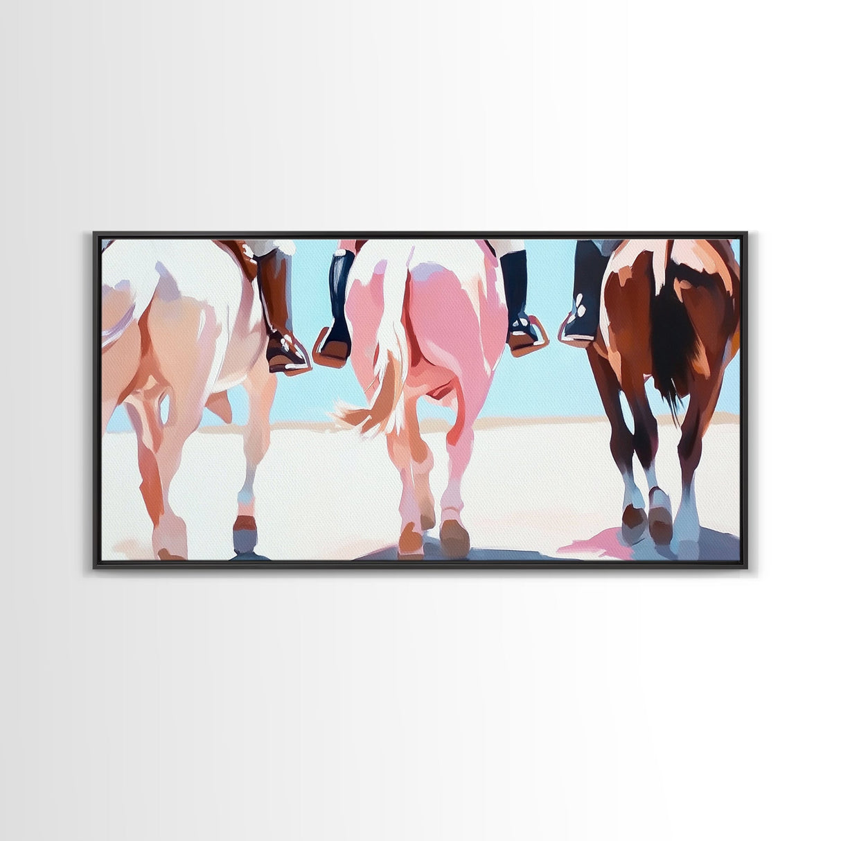 Cowboy Riders, vintage horse art, rustic wall art, western art, coastal cowgirl wall art, panoramic art, framed canvas print