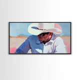 Cowboy Painting, Western Art, Rustic Wall Art, Coastal Cowgirl Art, Lofi Art, Chicano Art, Framed Canvas Print, Extra Wide Art, Panoramic Art