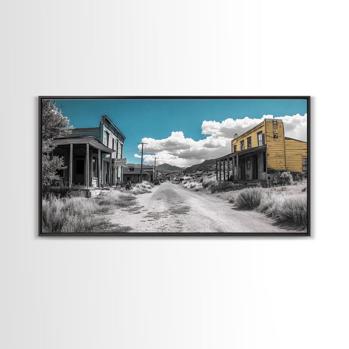 Abandoned Ghost Town Canvas Print Rustic Wall Art Western Landscape Painting Wabi Sabi Art Above Couch Art Extra Wide Horizontal Art