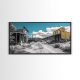Abandoned Ghost Town Canvas Print Rustic Wall Art Western Landscape Painting Wabi Sabi Art Above Couch Art Extra Wide Horizontal Art