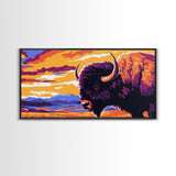 Bison Plains, rustic wall art, mountain painting, southwest wall art, landscape painting, extra wide art, Framed Canvas Print, farmhouse decor