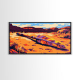 Fallen Arrow, rustic wall art, cowboy painting, southwest wall art, desert landscape, panoramic art, Framed Canvas Print, farmhouse decor, bold
