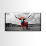 Psychedelic Longhorn Art Framed Canvas Print Vibrant Whimsical Art Southwest Wall Art Gift Idea Above Bed Art Rustic Decor