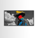 Western Cowboy Portrait Canvas Print Rustic Decor Southwest Wall Art Black Cowgirl Painting Farmhouse Art Extra Wide Horizontal Art