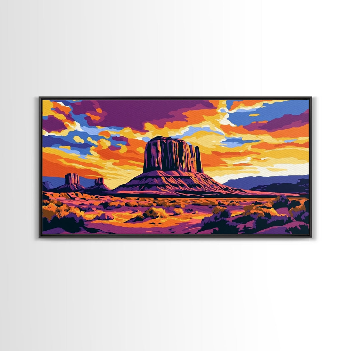 Monument Valley, desert painting, southwest wall art, mountain painting, boho art, panoramic art, Canvas Print, rustic wall art, cowboy gift