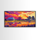 Rural Farmhouse, Rustic Wall Art, Barn Landscape Oil Painting, Farmhouse Art, Framed Canvas Print, Panoramic Art, Above Bed Wall Art