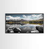 Majestic Lake Reflection Canvas Print Landscape Painting Mountain Painting Nature Wall Art Bedroom Art Extra Wide Panoramic Art