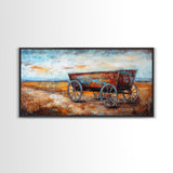 Rustic Wagon, Western Landscape, Farmhouse Art, Southwest Wall Art, Vintage Horse Art, Extra Wide Art, Horizontal Wall Art, Framed Canvas Print