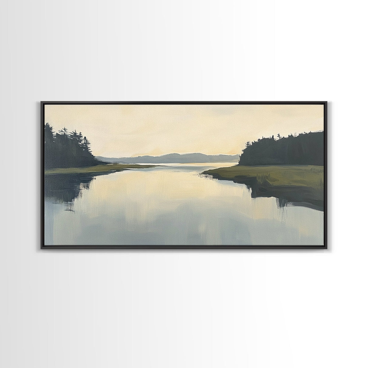 Marsh, Landscape Painting, Minimalist Art, Wabi Sabi Art, Moody Art, Guest Room Art, Above Bed Wall Art, Framed Canvas Print, Extra Wide Art