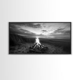 Bonfire on Beach, coastal decor, nautical painting, rustic art, beach sunset print, seascape painting, landscape painting, Framed Canvas Print