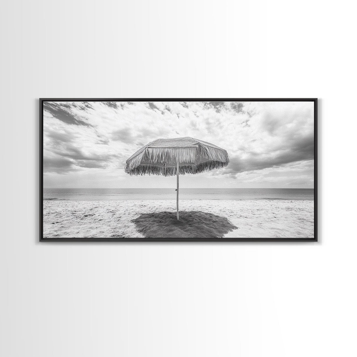 Beach Umbrella, Coastal Wall Art, Minimalist Art, Panoramic Art, Nautical Decor, Extra Wide Art, Coastal Landscape Art, Canvas Print