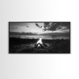 Beach Bonfire, coastal decor, nautical wall art, seascape painting, moody art, rustic wall art, dark romance painting, Canvas Print