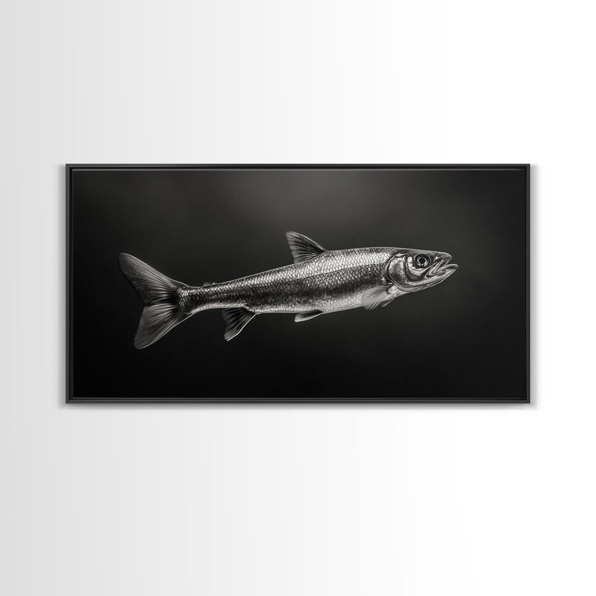 Trout, fish painting, fly fishing art, rustic decor, cabin wall art, nature painting, extra wide art, panoramic art, framed canvas print