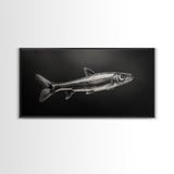Trout, fish painting, fly fishing art, rustic decor, cabin wall art, nature painting, extra wide art, panoramic art, framed canvas print