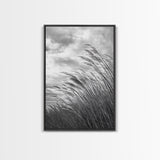 Wind Blowing Grass, moody art, wabi sabi art, landscape painting, farmhouse art, rustic decor, minimalist art, framed canvas print