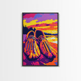 Beaded Moccasins Art, Southwest Wall Art, Pink Orange Wall Art, Boho Western Art, Framed Canvas Print, Rustic Home Decor
