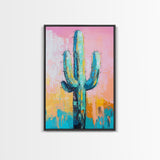 Abstract Cactus Painting, Boho Desert Art, Pink Green Wall Art, Southwest Wall Decor, Framed Canvas Print, Bold Colorful Art