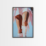 Cowgirl Boots, black cowgirl painting, coastal cowgirl wall art, rustic decor, light pink wall art, western aesthetic, Framed Canvas Print