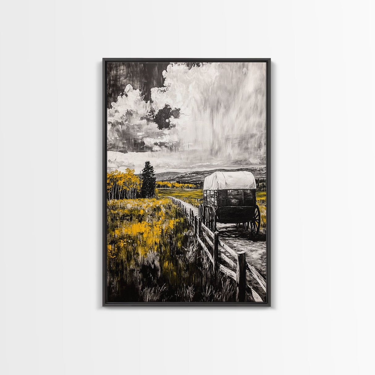 Old Wagon, Prairie Road, Country Landscape, Canvas Print, Farmhouse Art, Rustic Wall Art, Black and White Art, Barn Landscape
