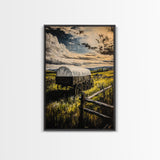 Prairie Wagon, Stormy Sky, Western Landscape, Framed Canvas Print, Rustic Wall Art, Barn Landscape Oil Painting, Farmhouse Art, Moody Art
