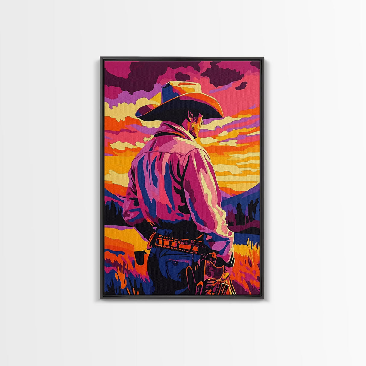 Western Cowboy, Sunset Art, Rustic Wall Art, Coastal Cowgirl Wall Art, Canvas Print, Landscape Painting, Moody Art, Gift Idea For Him